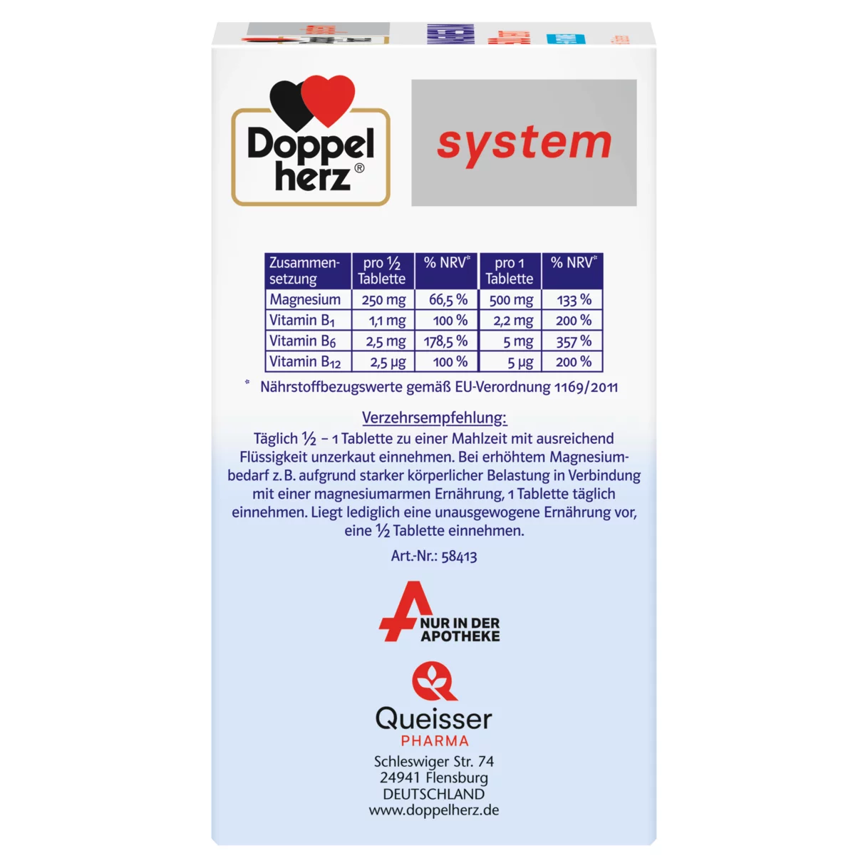 Abbildung der Produktverpackung Doppelherz system MAGNESIUM 500 DEPOT Seitenansicht links